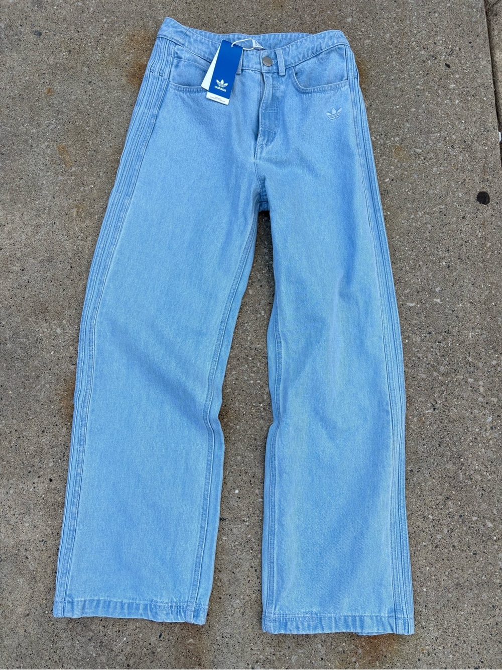 adidas Light Blue Wide-Leg Jeans with Trefoil Tag